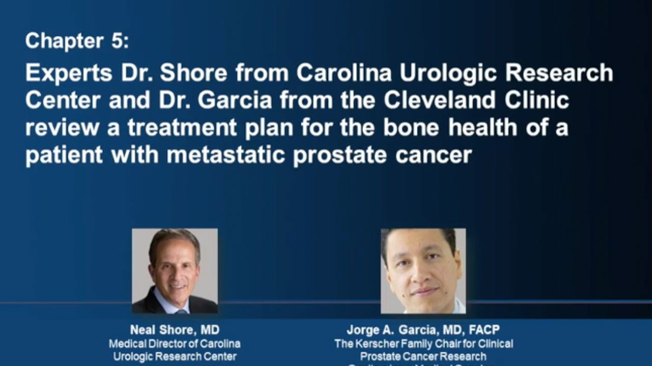 Video of Dr. Shore from Carolina Urologic Research Center and Dr. Garcia of the Cleveland Clinic review a treatment plan for the bone health of a patient with metastatic protate cancer