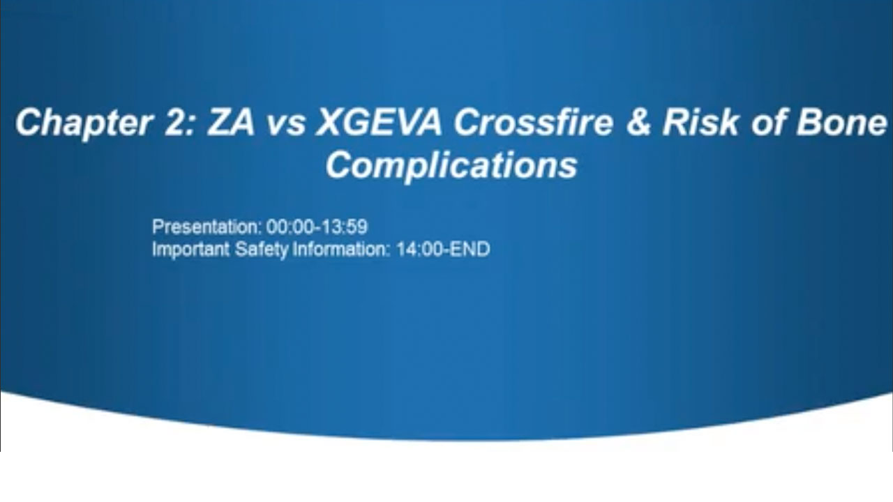 Chatper Two: A panel discussion with Dr. Francis Arena and Dr. Noam Drazin about ZA vs. XGEVA® Crossfire and risk of bone complications video